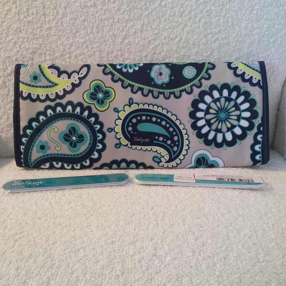 Retired Thirty-One Curling Flat Iron Case Teal Paisley Pattern - Picture 5 of 6